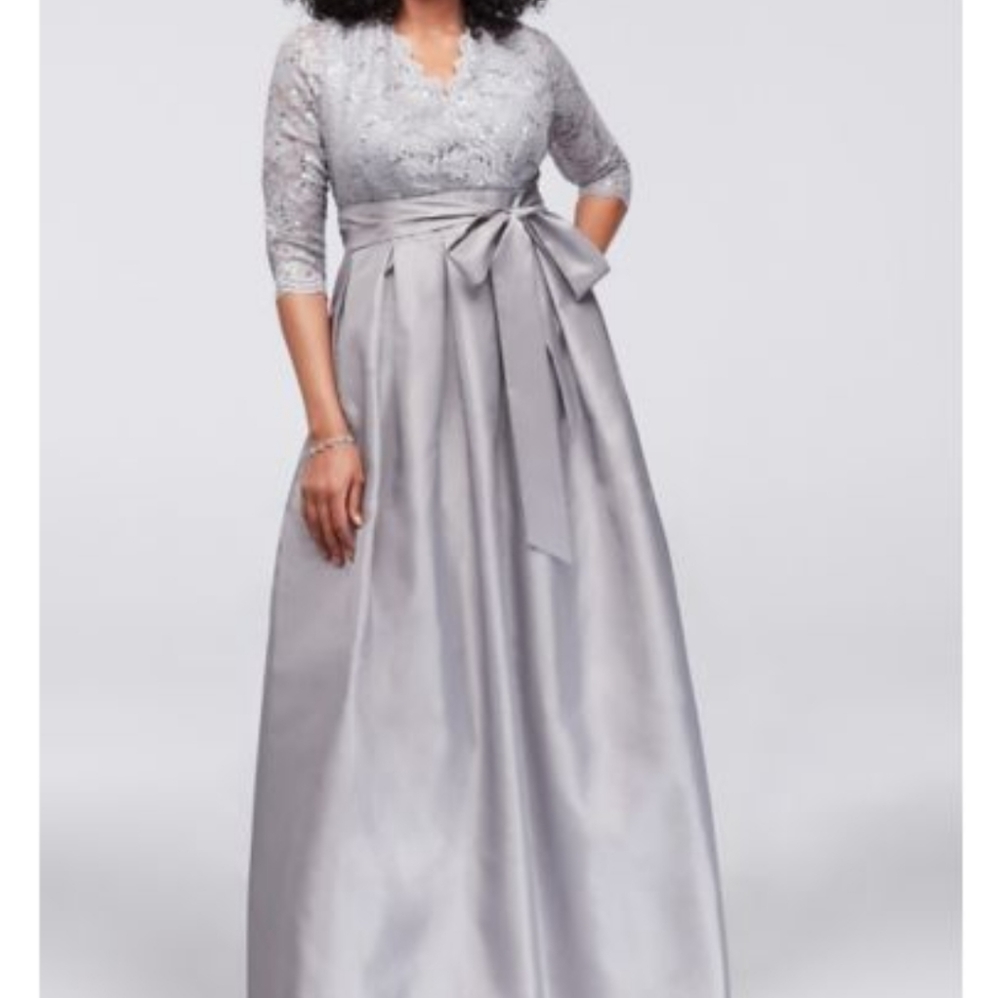 Gray Lace and taffeta surplice plus gown. Size 14w. Never worn. By Jessica Howar